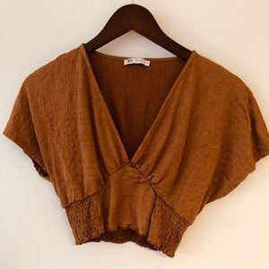 Zara Rust / Orange Crepe V Neck Crop Top